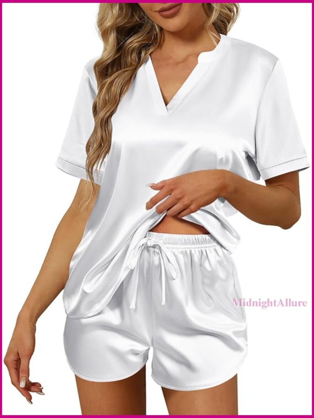 Silk Pajama Set V-Neck Short Sleeve Loungewear Satin Sleepwear